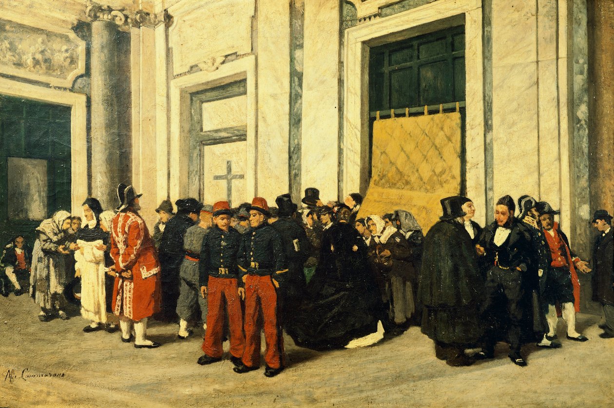 Entréen til Santa Maria Maggiore, ca 1865, af Michele Cammarano (1835-1920), Italien, Olie på lærred. af Michele Cammarano