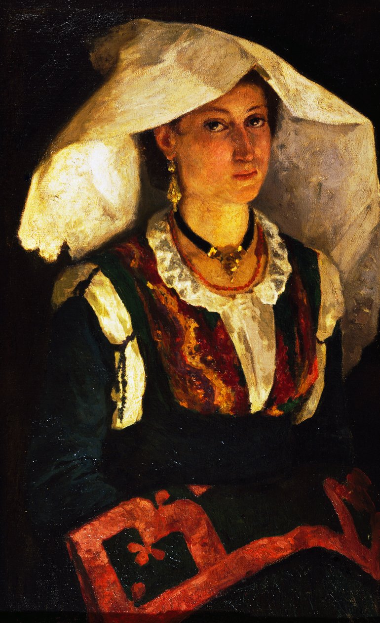Kvinde i sardinsk kostume, ca 1875, af Michele Cammarano (1835-1920), olie på lærred. af Michele Cammarano