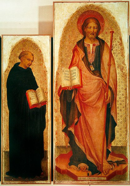 Sankt Jakob med helgener, detalje af Sankt Jakob og Filippo Benizzi, ca. 1450 (tempera på panel med guld) (detalje af 256989) af Michele Giambono