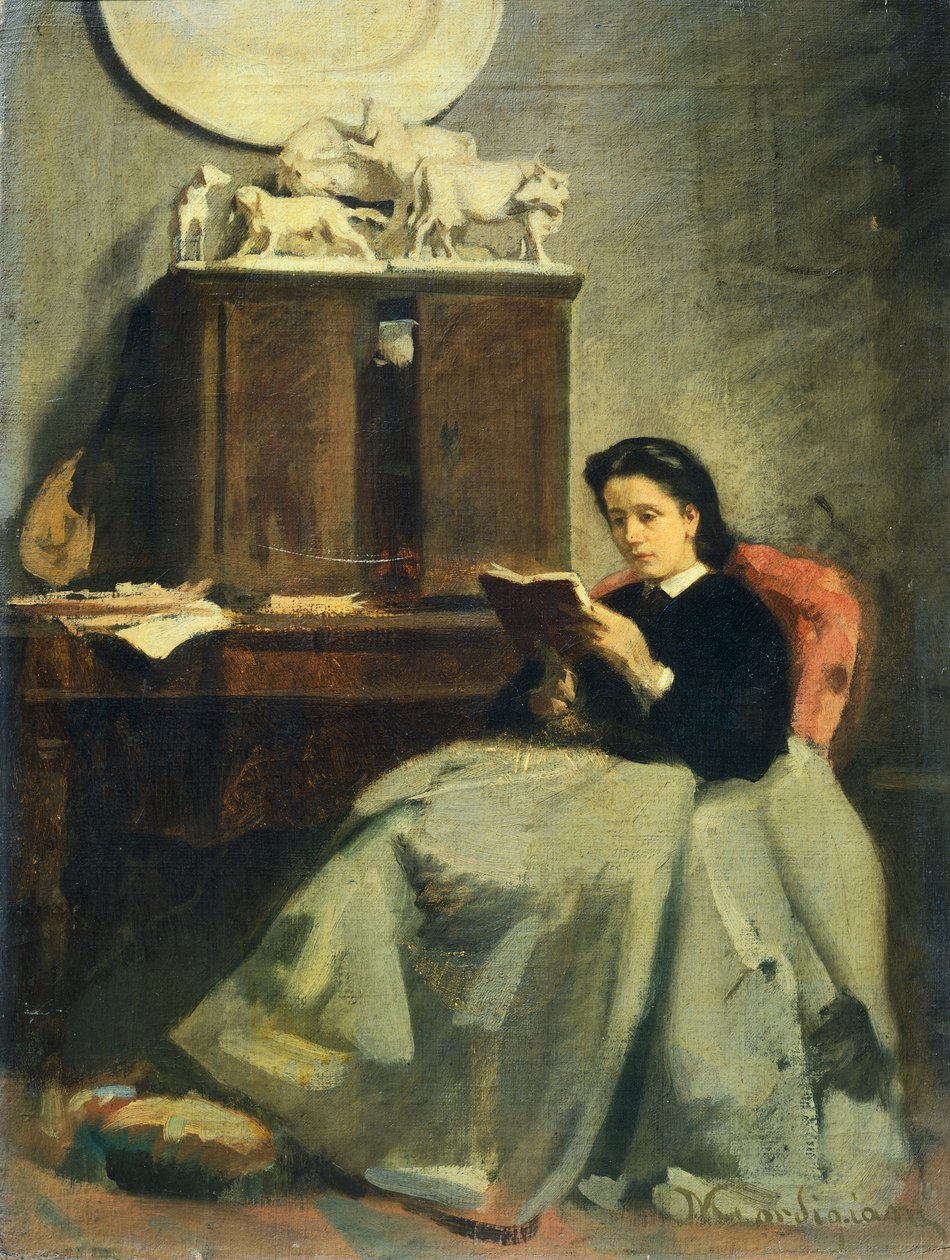Konelæsning af Michele Gordigiani (1830-1909), olie på lærred, 45x34 cm af Michele Gordigiani
