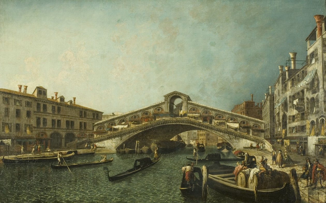 Rialtobroen, Venedig, ca. 1740 (olie på lærred) af Michele Marieschi