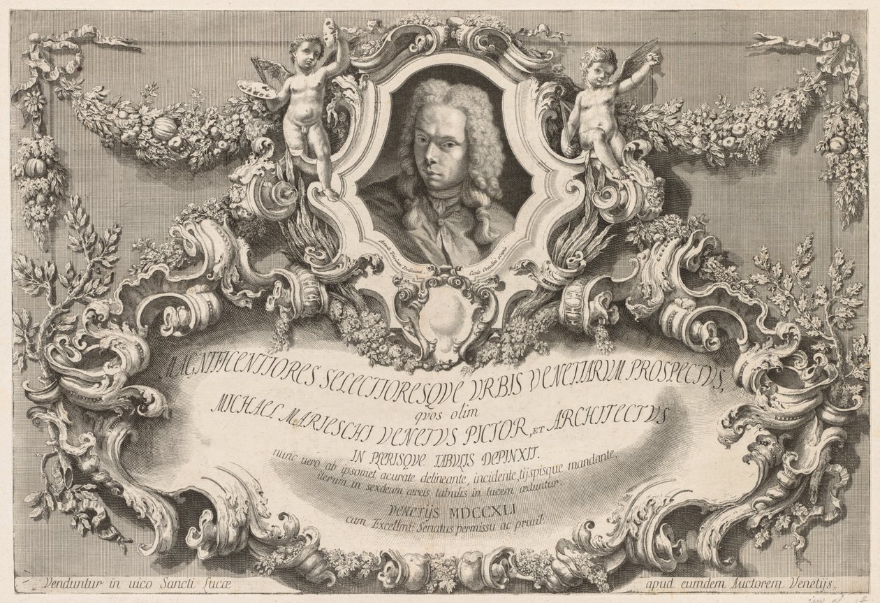 Udsigt over Venedig: Frontispice - Titelside, 1741. af Michele Marieschi