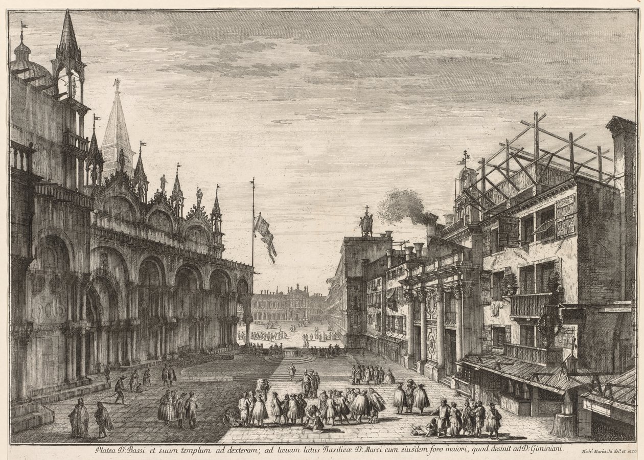 Udsigt over Venedig: Piazzetta S. Basso af Michele Marieschi