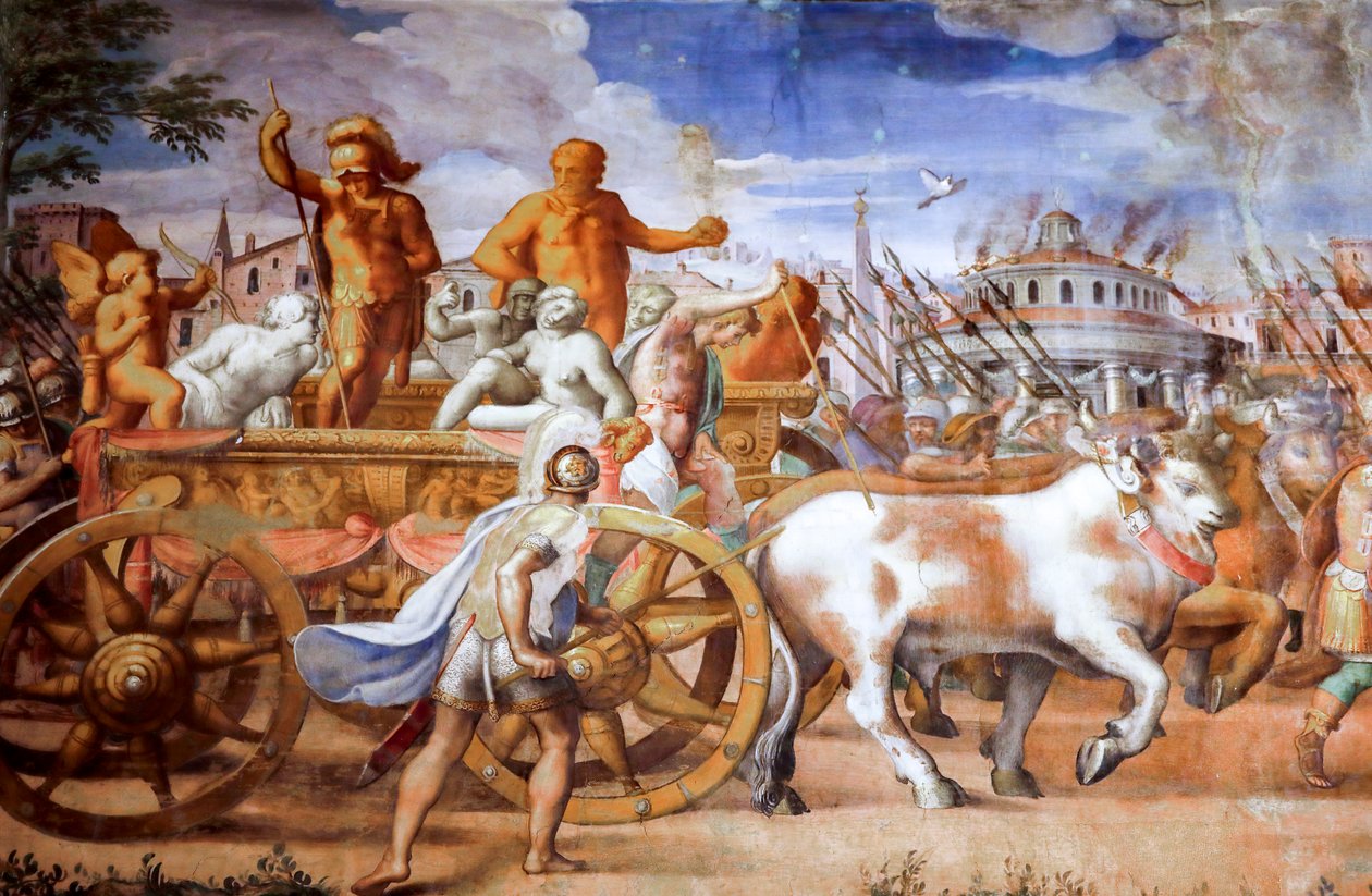 Triumf for konsul Lucius Aemilius Paulus over Perseus, konge af Makedonien (detaljer), omkring 1570 (fresko) af Michele and Rocchetti Jacopo Alberti