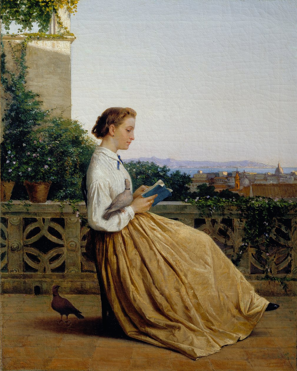 Læsning på terrassen, ca. 1875 (olie på lærred) af Michele Tedesco