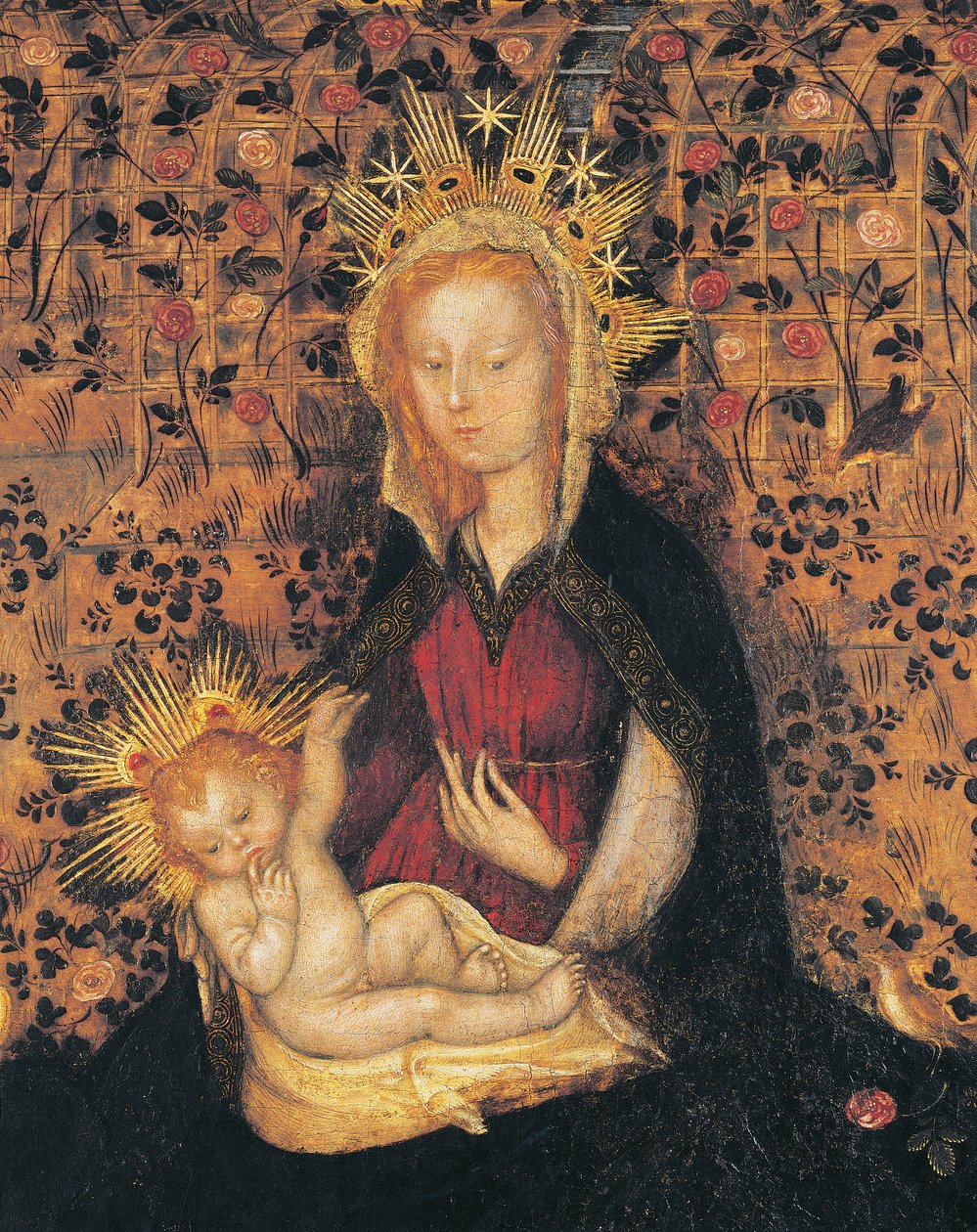 Jomfru og barn, detalje fra Madonna of Rose Garden, af Michelino da Besozzo (ca 1370-1455) eller Stefano da Verona (ca 1374-1438), tempera på panel, 63x42 cm af Michelino Molinari da Besozzo