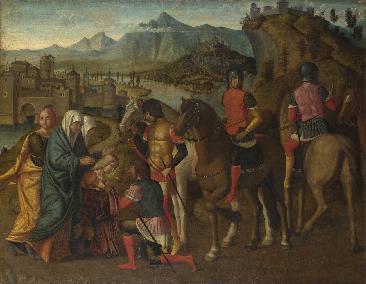 Coriolanus overtalt af sin familie til at skåne Rom, ca. 1500 af Michelle da Verona
