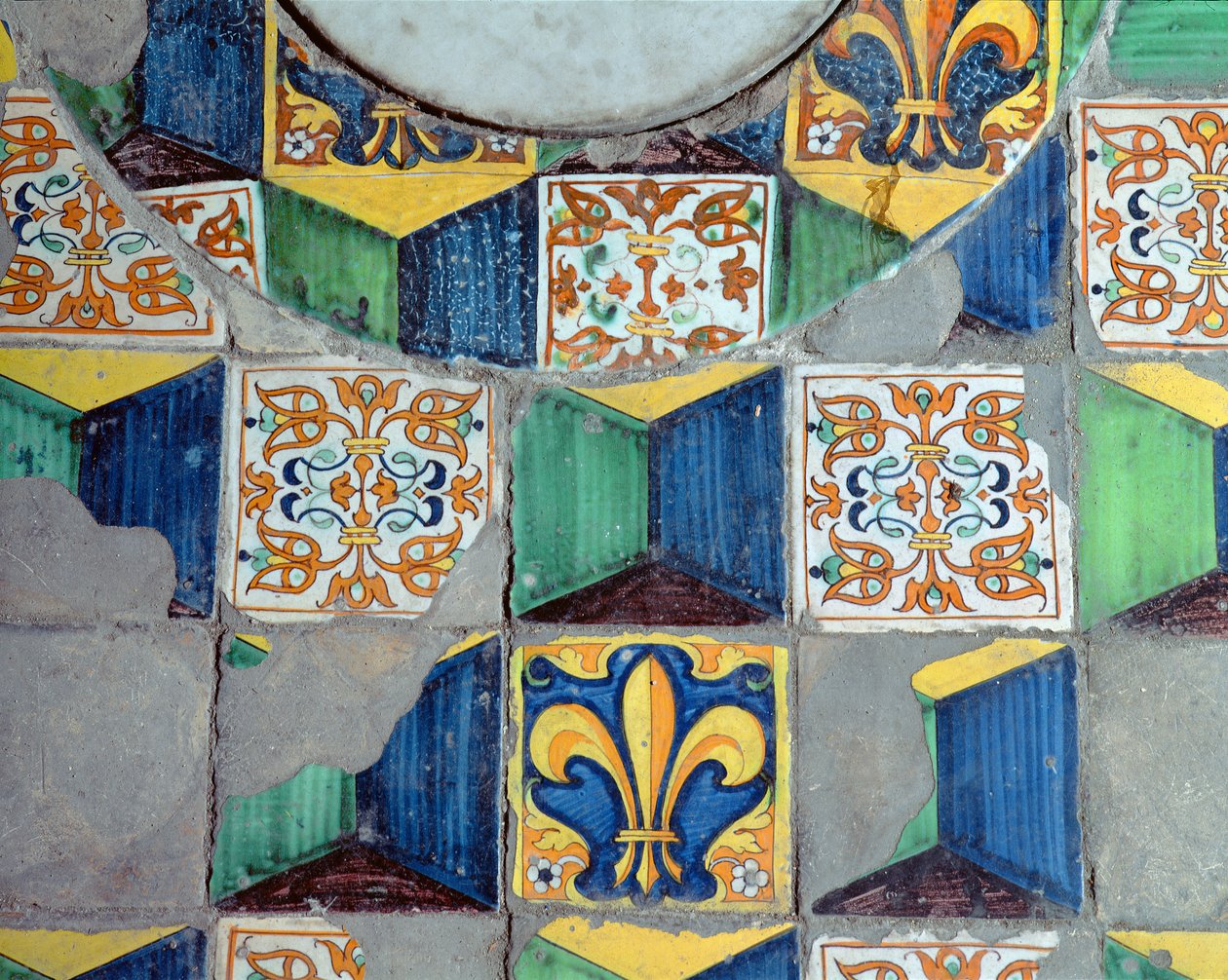 Detalje af gulvfliser fra kælderen i Villa Medicea de Careggi-keramikken af Michelozzo di Bartolommeo