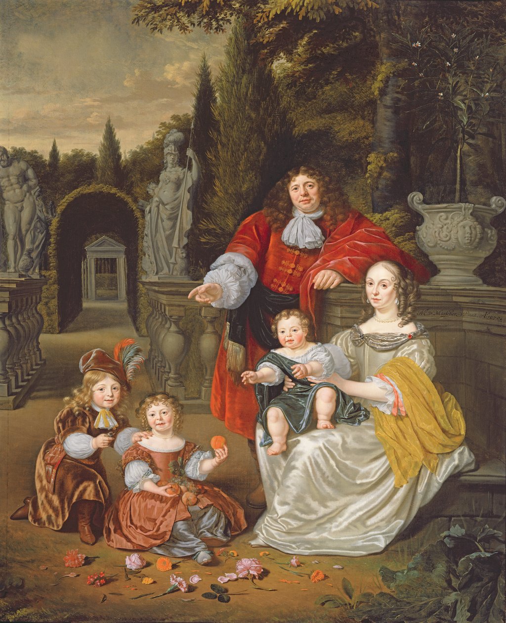 En familiegruppe på en terrasse, 1670 af Michiel van Musscher