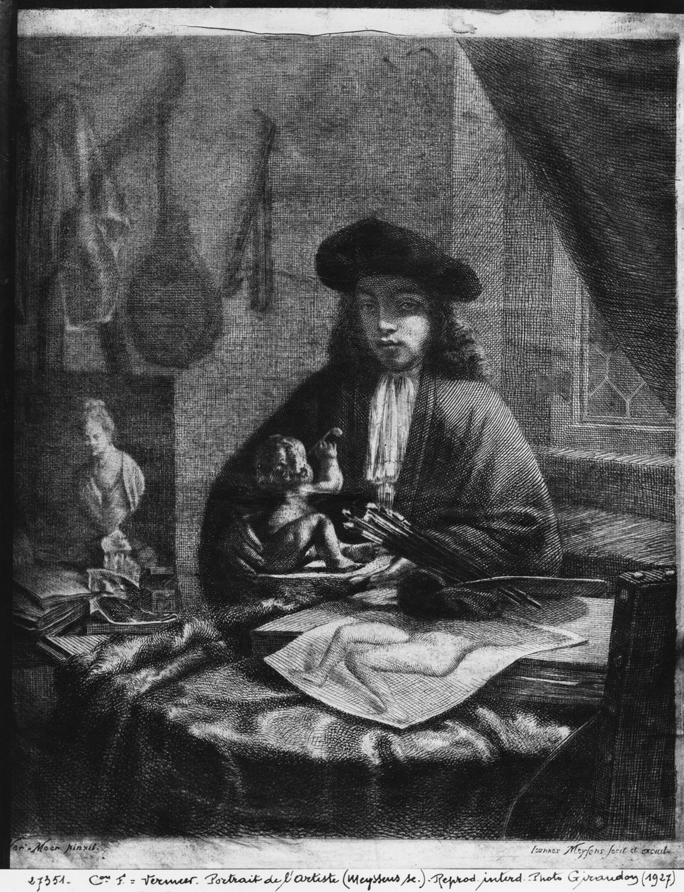 Portræt af en ung kunstner, graveret af Johannes Meyssens (1612-70) af Michiel van Musscher