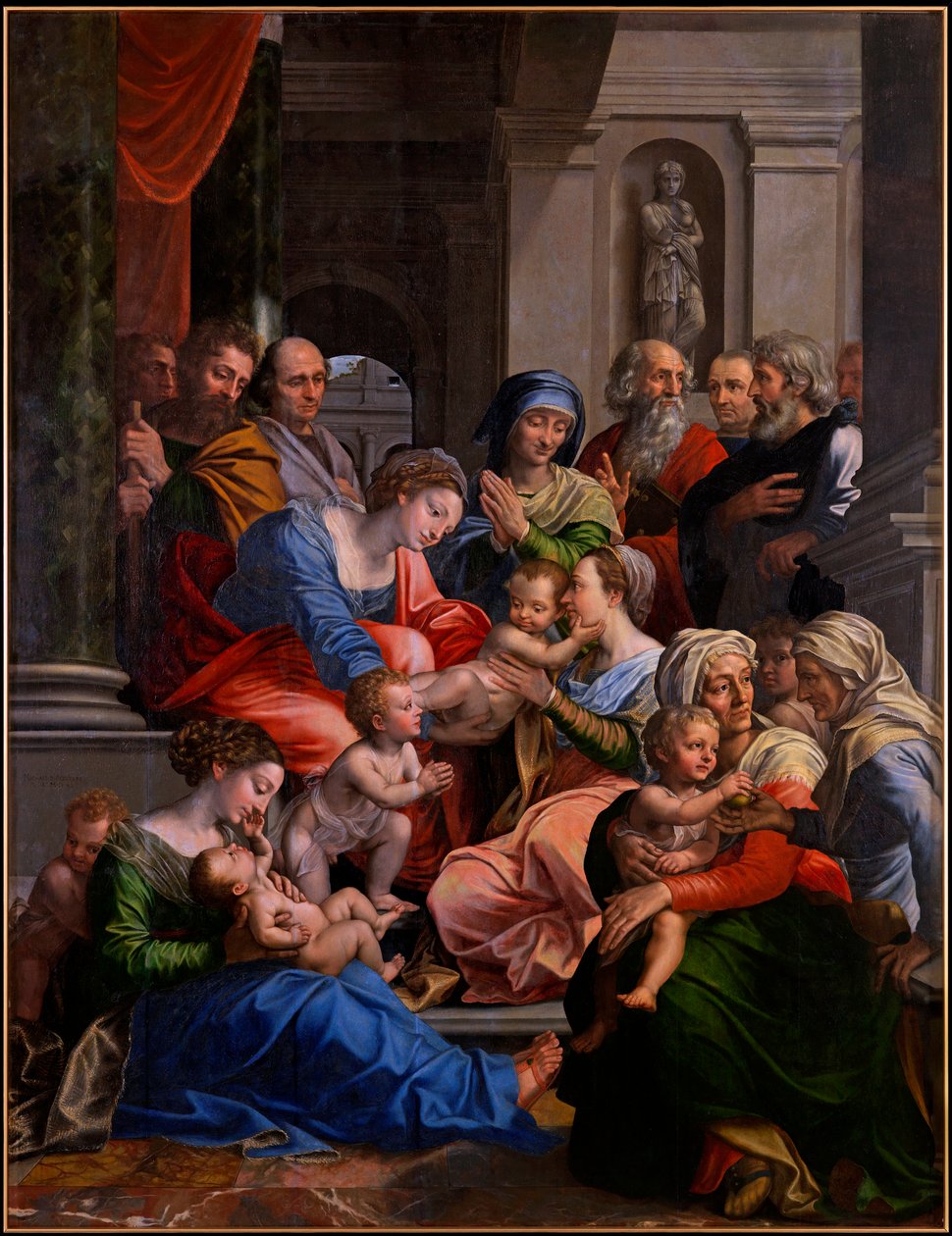 ""Det hellige slægtskab"" (Det hellige slægtskab) Maleri af Michael Coxcie (Michiel Coxien) (De Coxien, De Coxcie, Coxius, Van Coxcie og Coxie) (1499-1592) 1540 Olie på træ Dim 245x191 cm Kremsmuenster Abbey Austria af Michiel I Coxie or Coxcie
