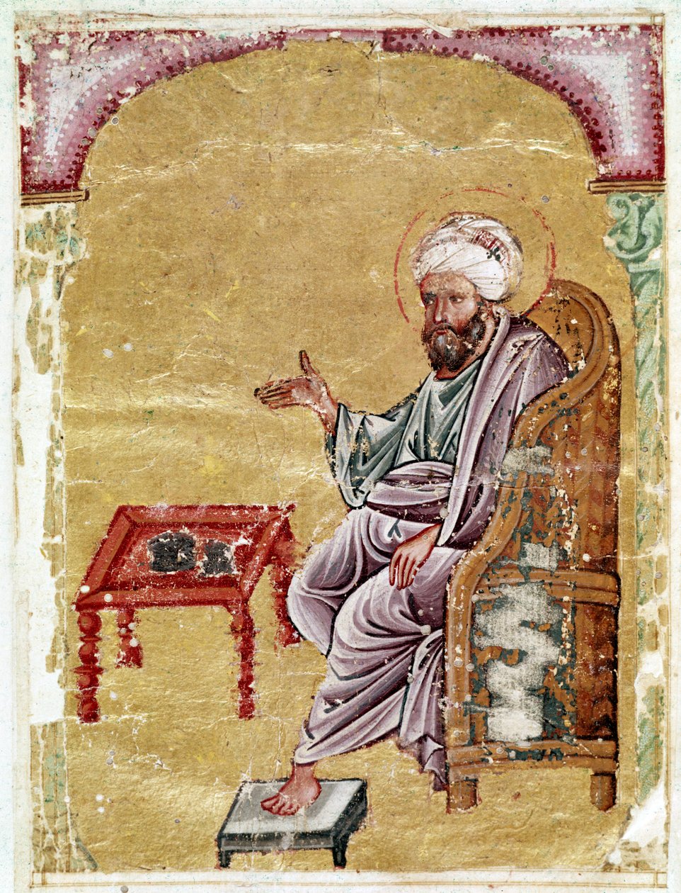 Ms.Ahmed III.2127 f.1v, Dioscorides, folio fra et arabisk manuskript af De Materica Medica af Dioscorides, 1229 (ugennemsigtigt wc & guld på papir) af Middle Eastern School Middle Eastern School