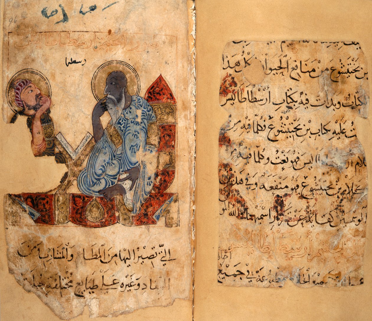 Eller. 2784, ff.95v-96, Vismanden Aristoteles og en elev (vellum) af Middle Eastern School