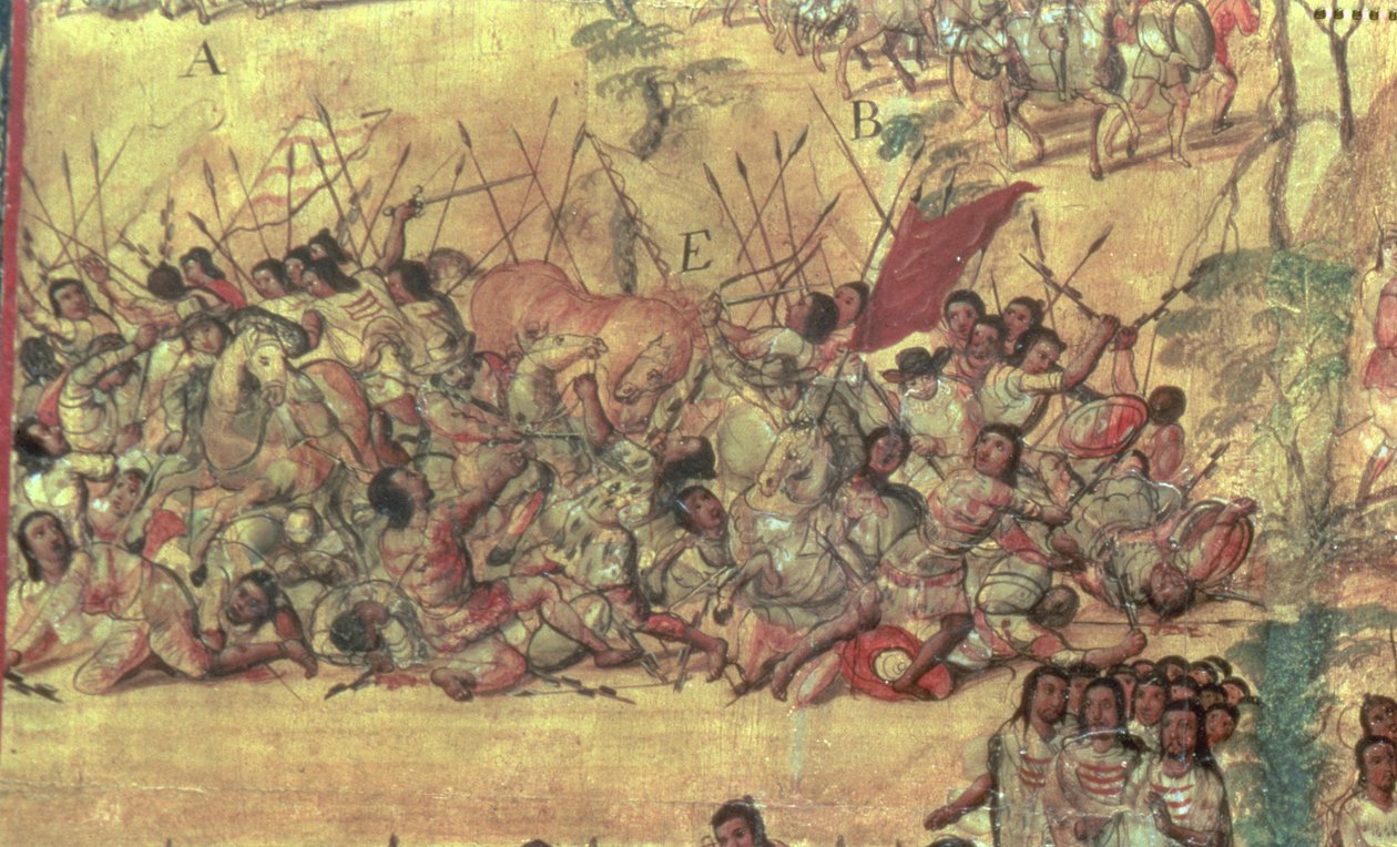 Slaget i byen Cholula mellem spanierne og indianerne i oktober 1519 af Miguel Gonzalez