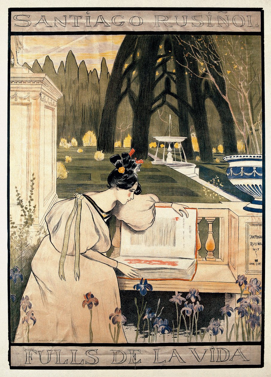 Plakatpræsentation af "Livets sider", serie af litografier, der illustrerer digte i prosa af Santiago Rusinol y (i) Prats (1861-1931) af Miguel Utrillo