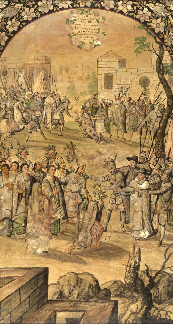 Erobringen af Mexico af Hernan Cortes par Gonzalez, Miguel og Juan (aktiv Slutningen af det 17. århundrede). Olie på træ, størrelse: 97x53 af Miguel and Juan Gonzalez