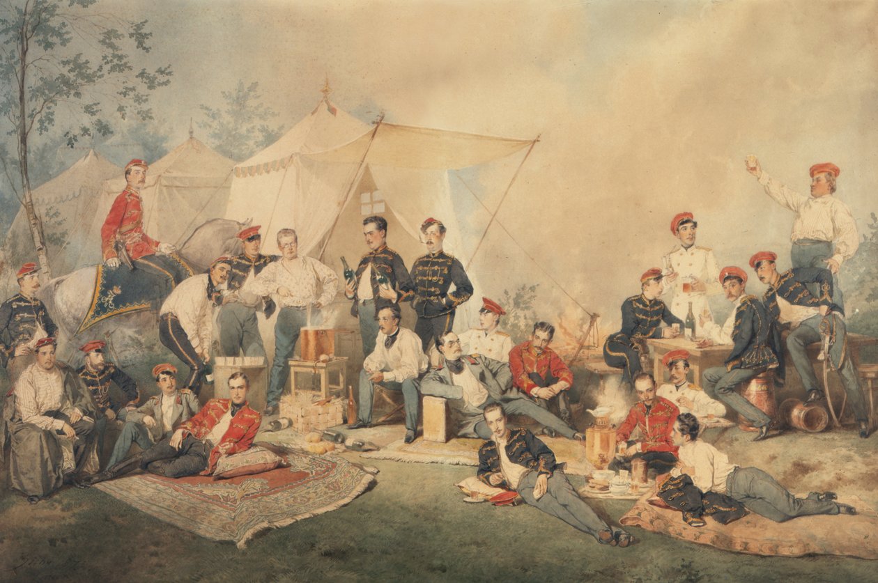 Husars Carouse, 1873 (wc på papir) af Mihaly von Zichy