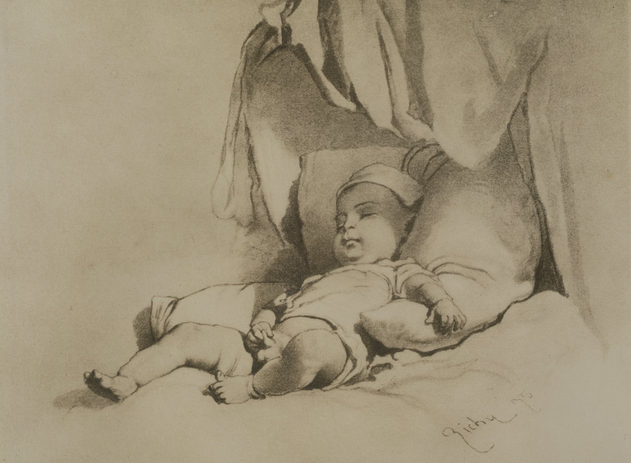 Baby sover på sengen af Mihaly von Zichy