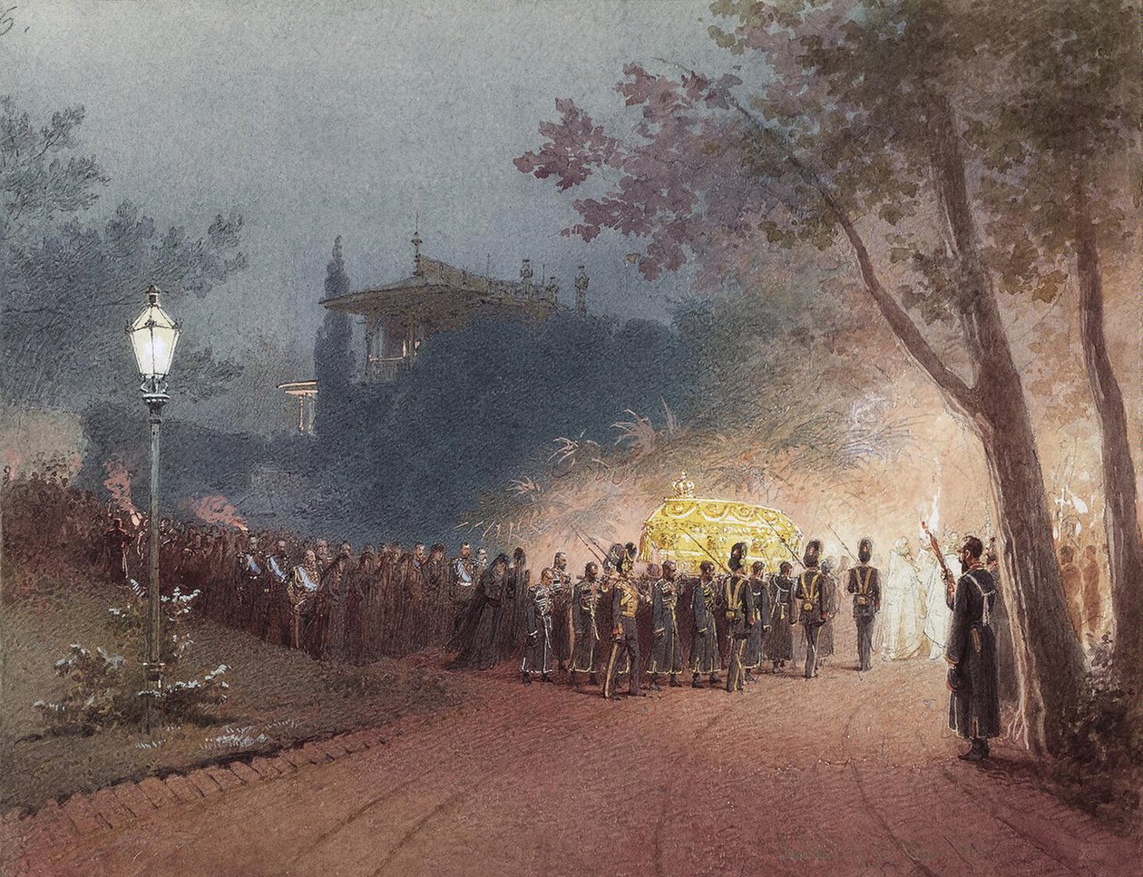 Bærer kisten med liget af Alexander III fra det lille palads i Livadia, 1895 af Mihaly von Zichy