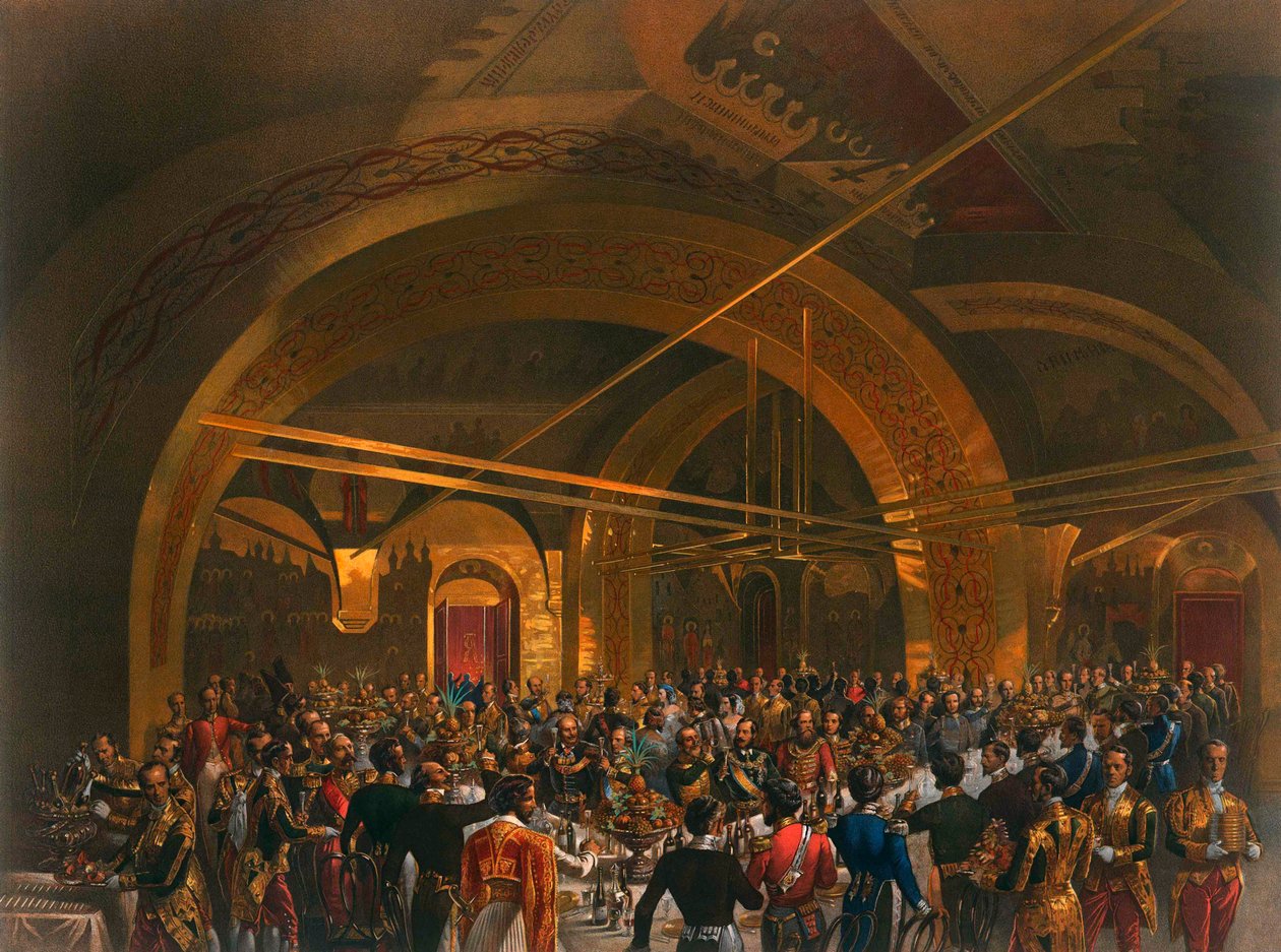 Kroningsbanket for udsendingene i Den Gyldne Sal i Det Store Kreml-palads, Moskva, 1856 af Mihaly von Zichy
