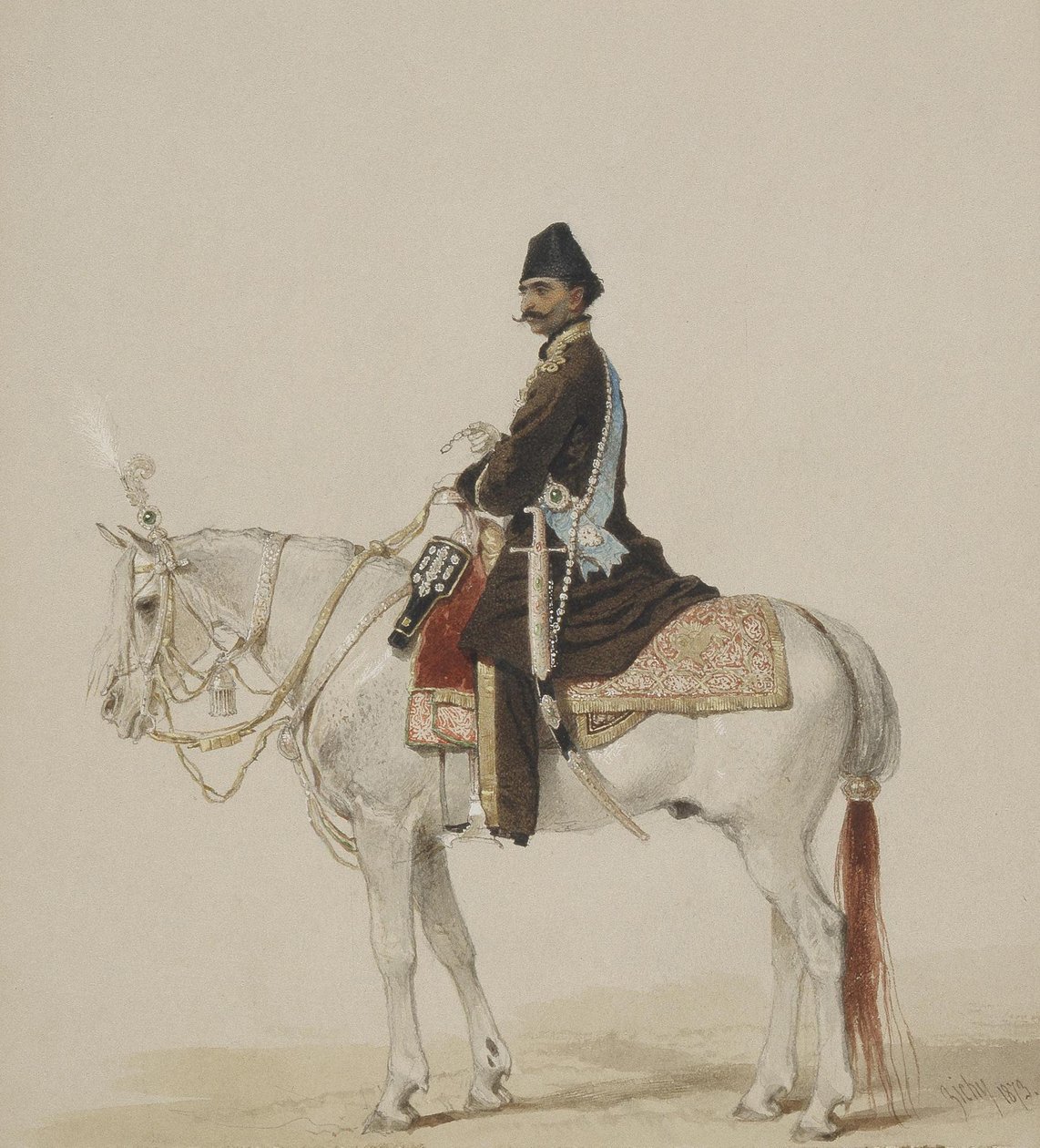 Ridesportræt af Naser al-Din Shah Qajar 1831-1896, 1873 af Mihaly von Zichy