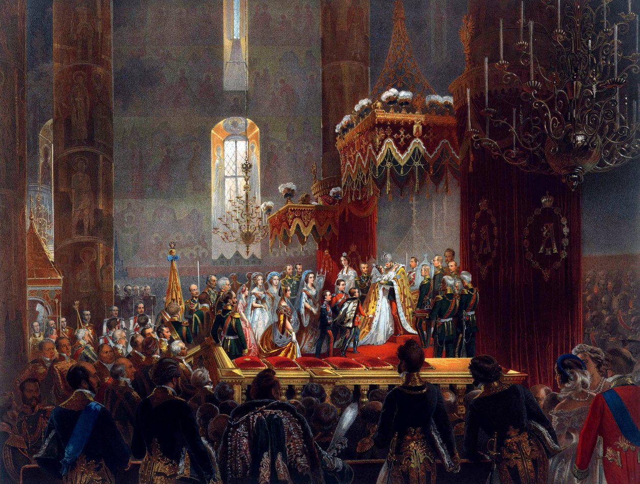 Hyldest fra den kejserlige familie til zar Alexander II, Moskva, 1856. af Mihaly von Zichy