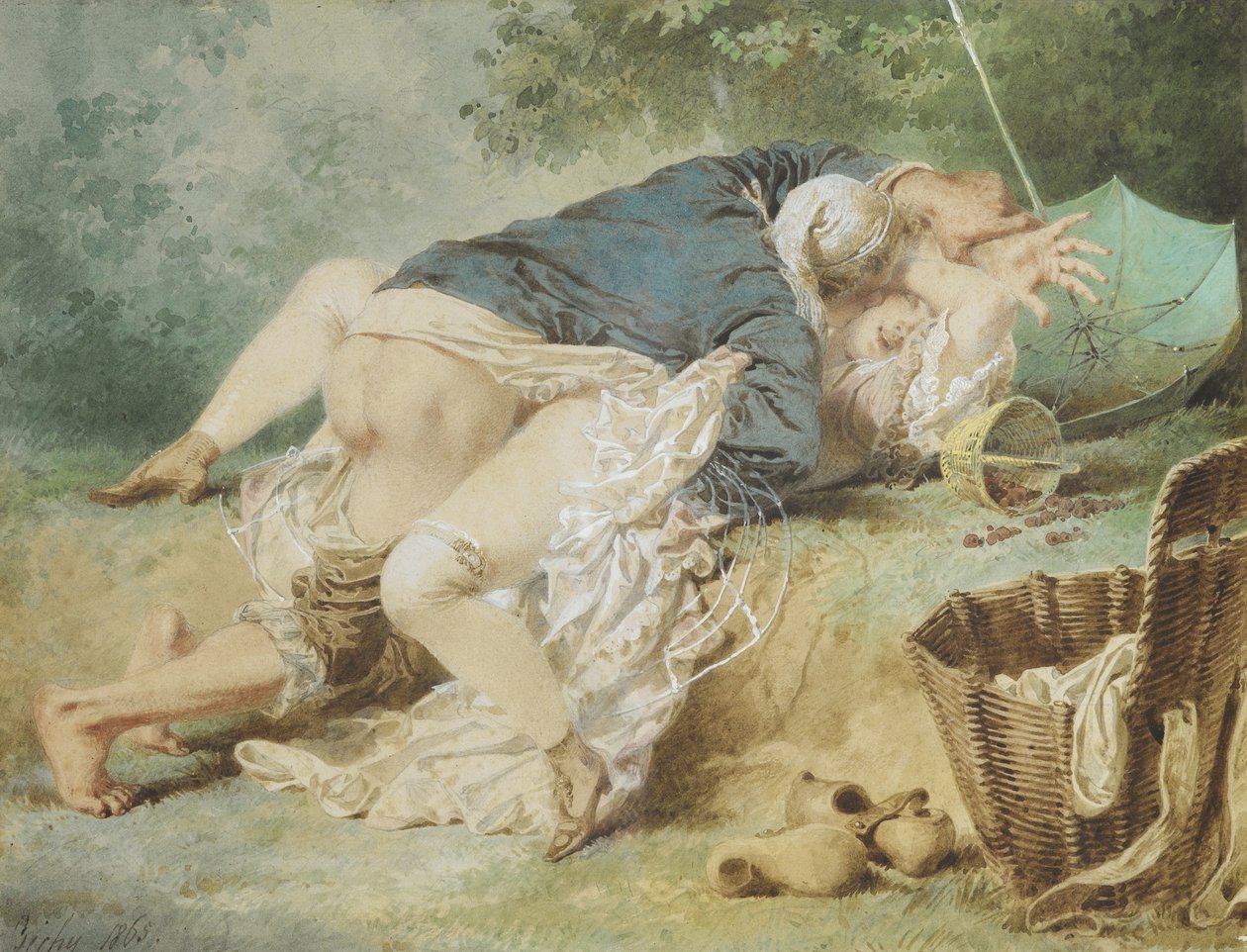 Elskere i en park, 1865 af Mihaly von Zichy