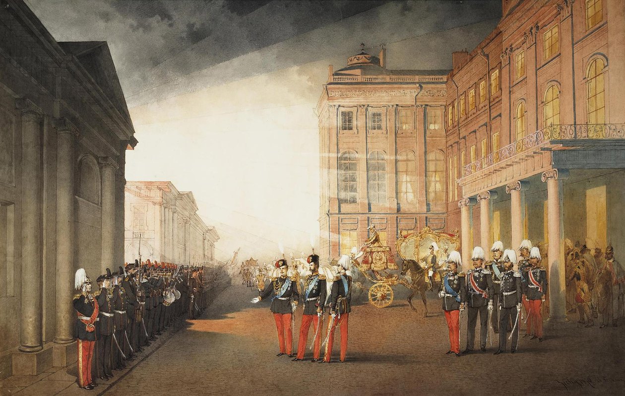Parade foran Anichkov-paladset i Petersborg, 1870 af Mihaly von Zichy