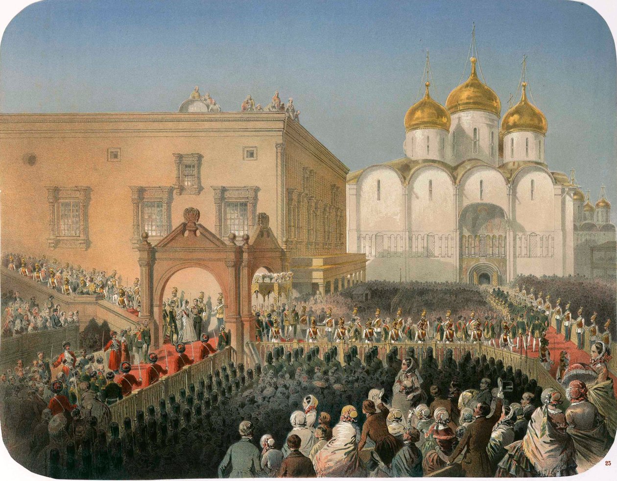 Procession af tsarina Alexandra Feodorovna til Dormition-katedralen, Moskva, 1856 af Mihaly von Zichy