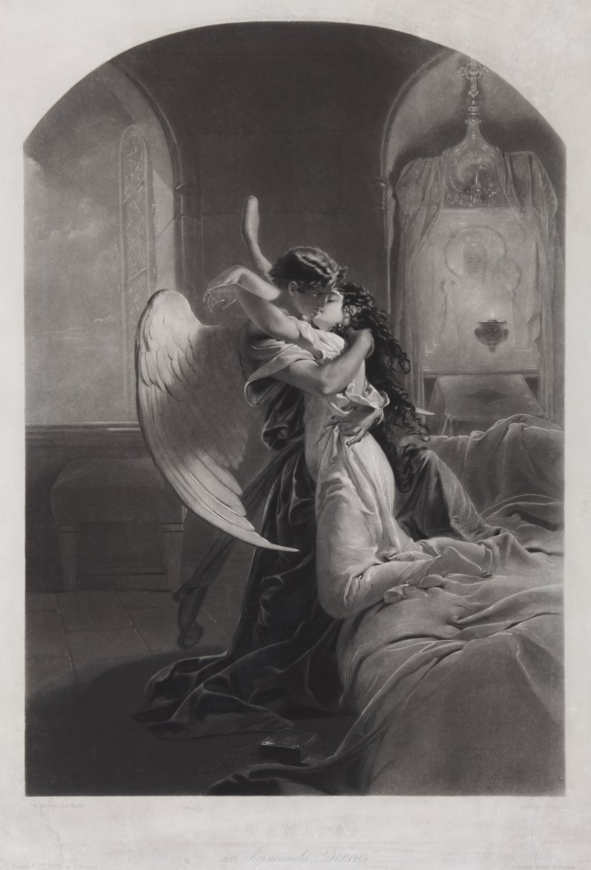 Tamara og Dæmon. Illustration til digtet Dæmonen af Mikhail Lermontov, ca. 1880 af Mihaly von Zichy