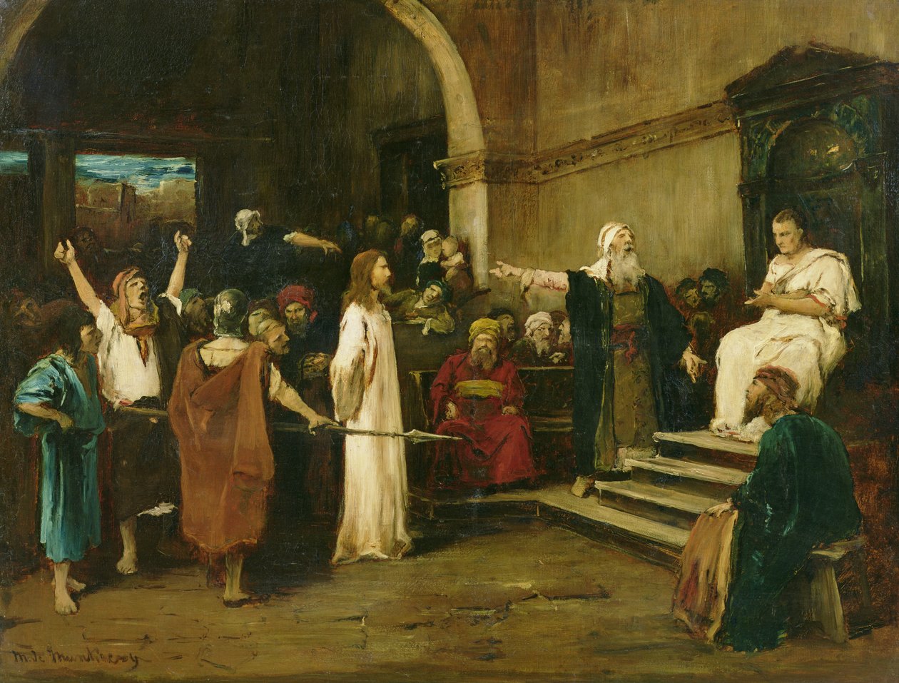 Kristus før Pilatus, 1880 (studie af 47889) af Mihály Munkácsy