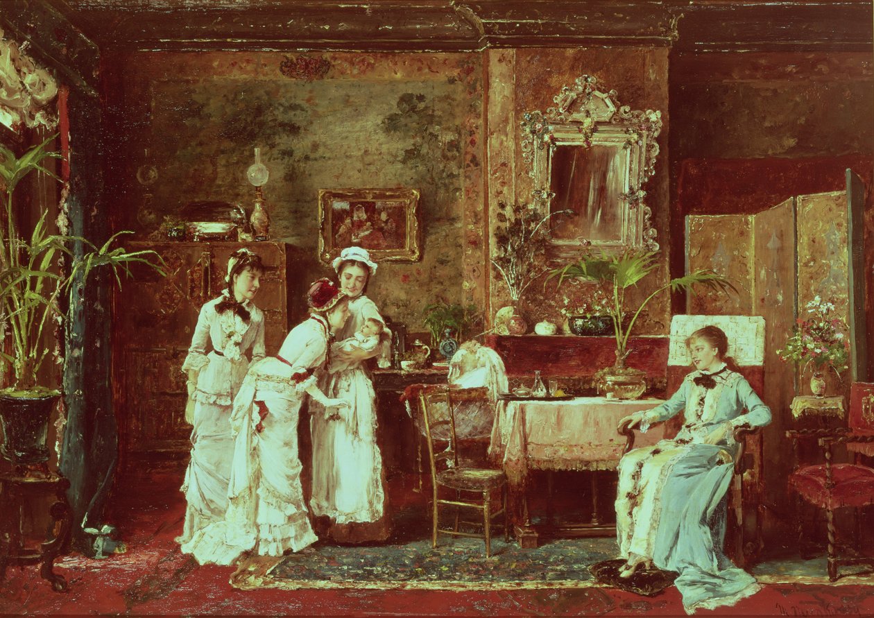 Besøg hos en ny mor, 1879 af Mihály Munkácsy