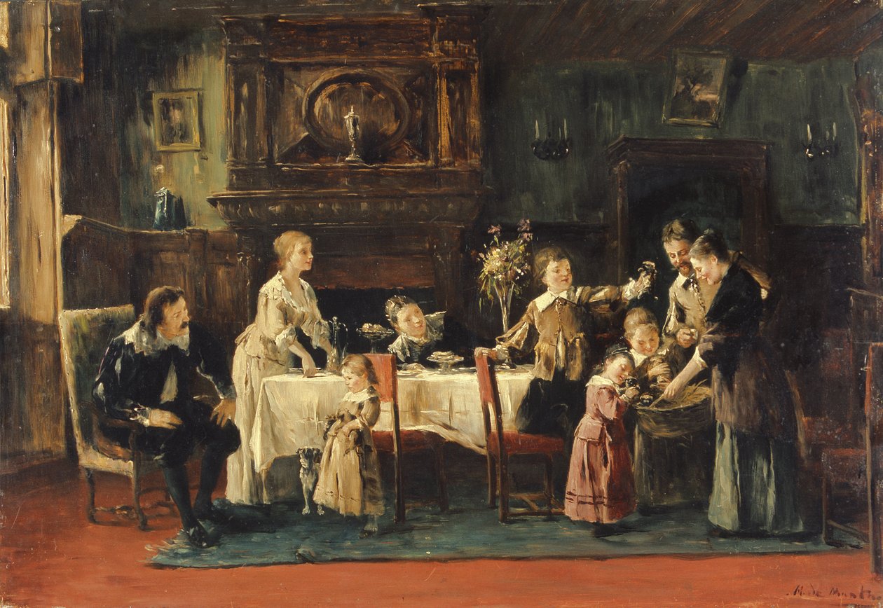 Besøger den nye baby, 1800-tallet af Mihály Munkácsy