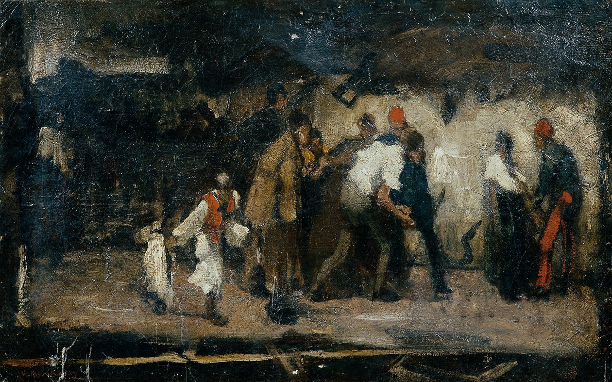 Ungarsk landsbyscene af Mihály von Munkácsy