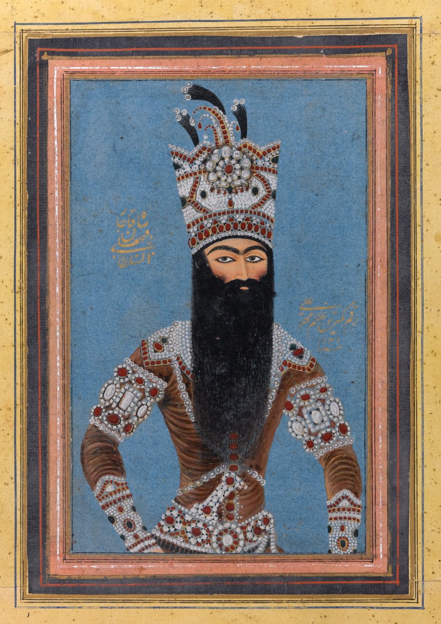 Portræt af FathAli Shah Qajar, 1815 (wc, guld og blæk på papir) af MihrAli MihrAli