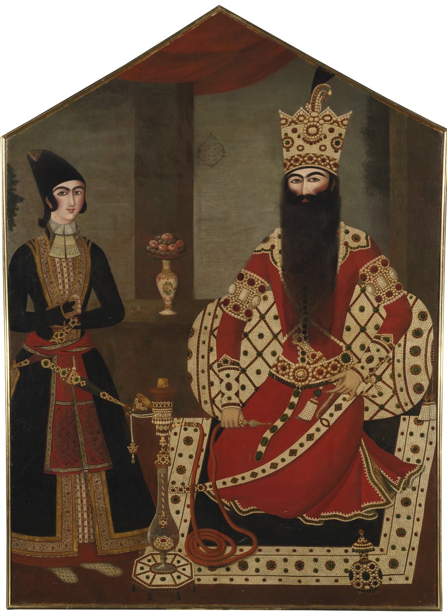 Portræt af Fath Ali Shah stående 1797-1834, ca 1820 af Mihr Ali
