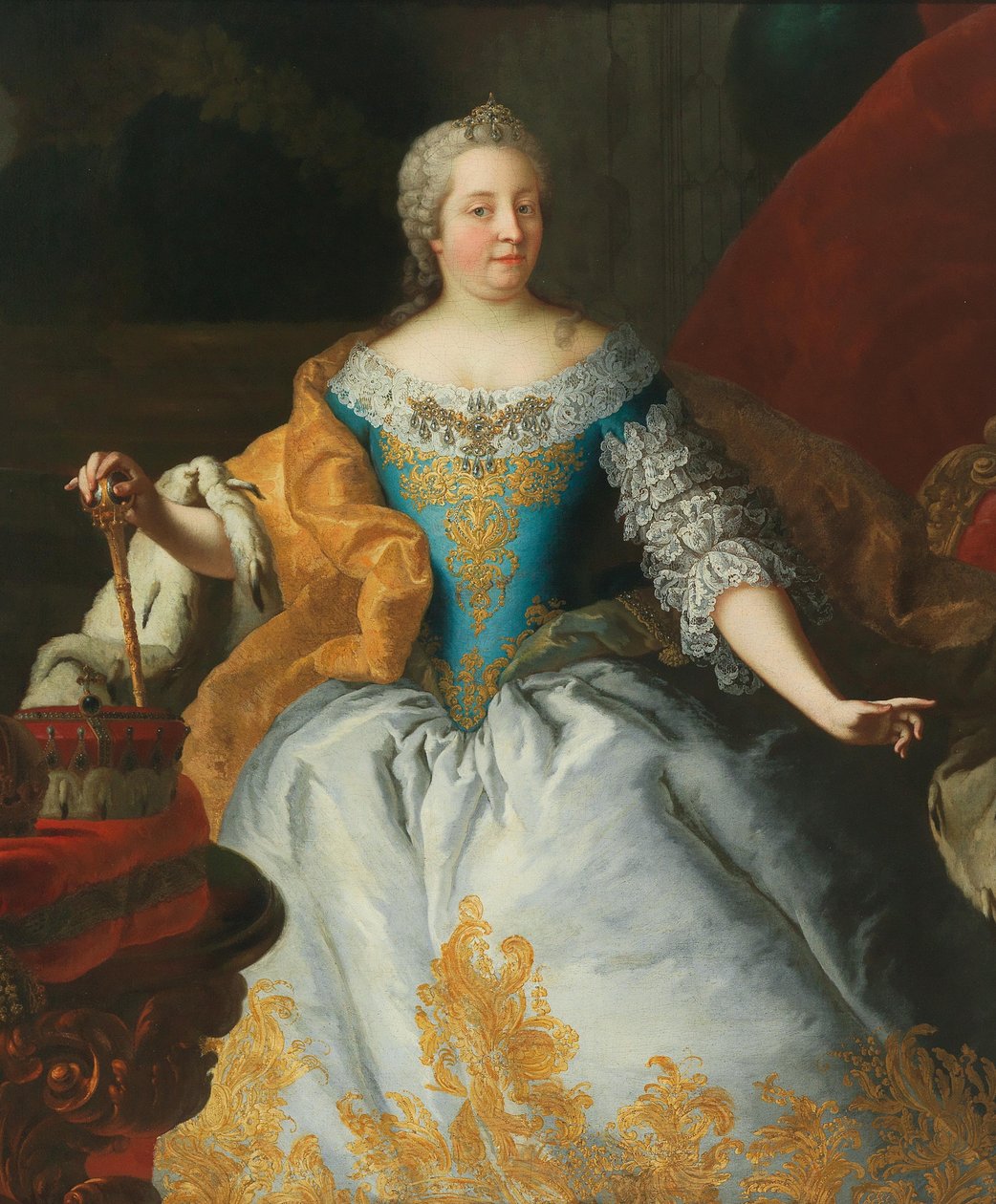 Portræt af kejserinde Maria Theresia, dronning af Ungarn og Bøhmen, med den bøhmiske krone. af Mijtens