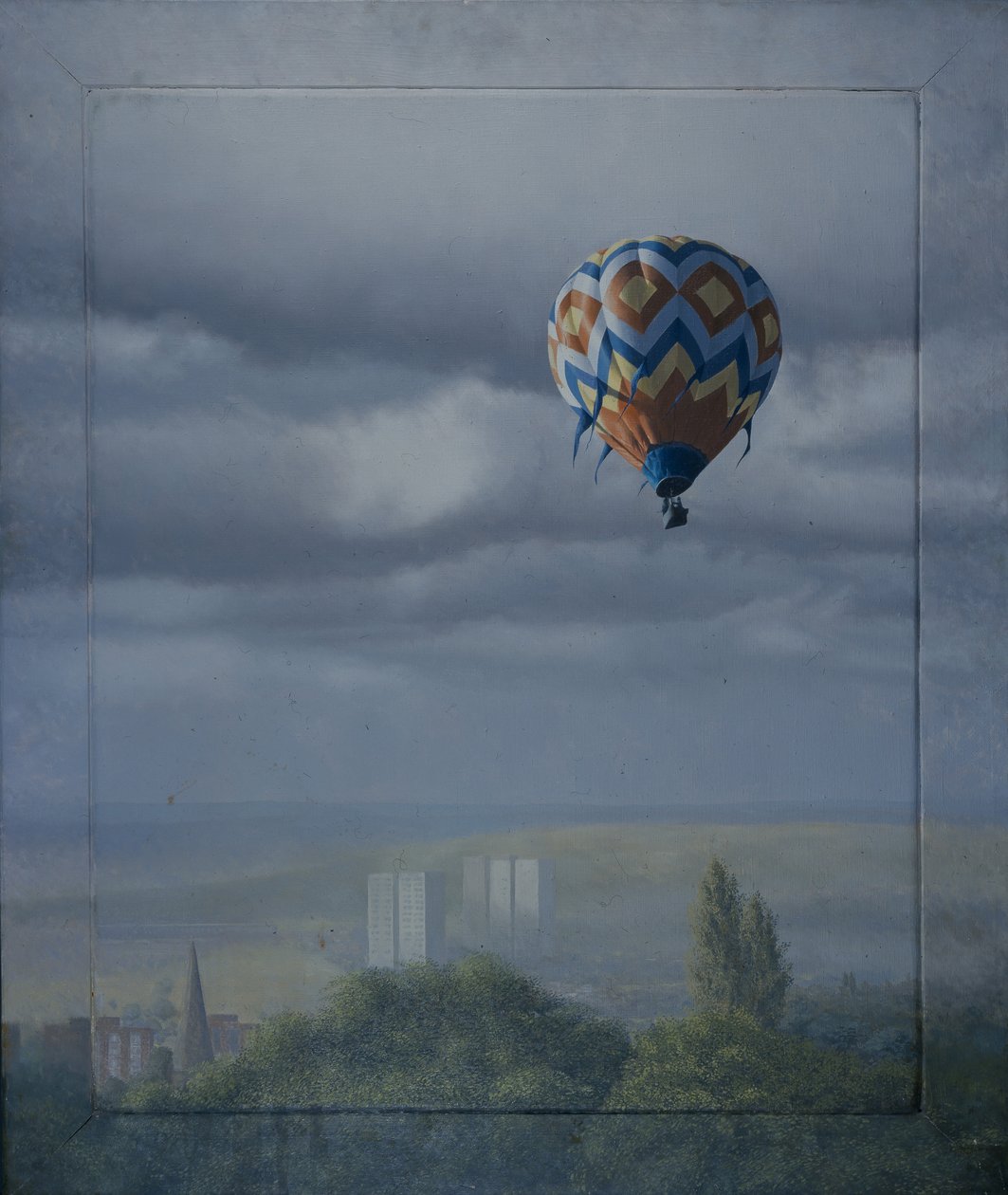 Balloon Over Sheffield (olie på lærred) af Mike Briscoe