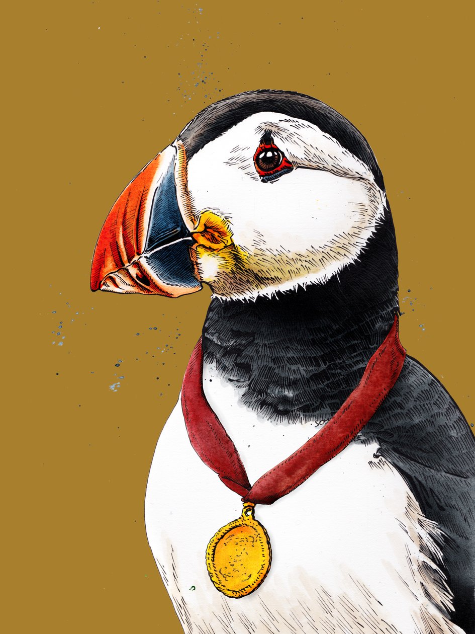 Tillykke Puffin med Golden Yellow, 2020 af Mike Davis