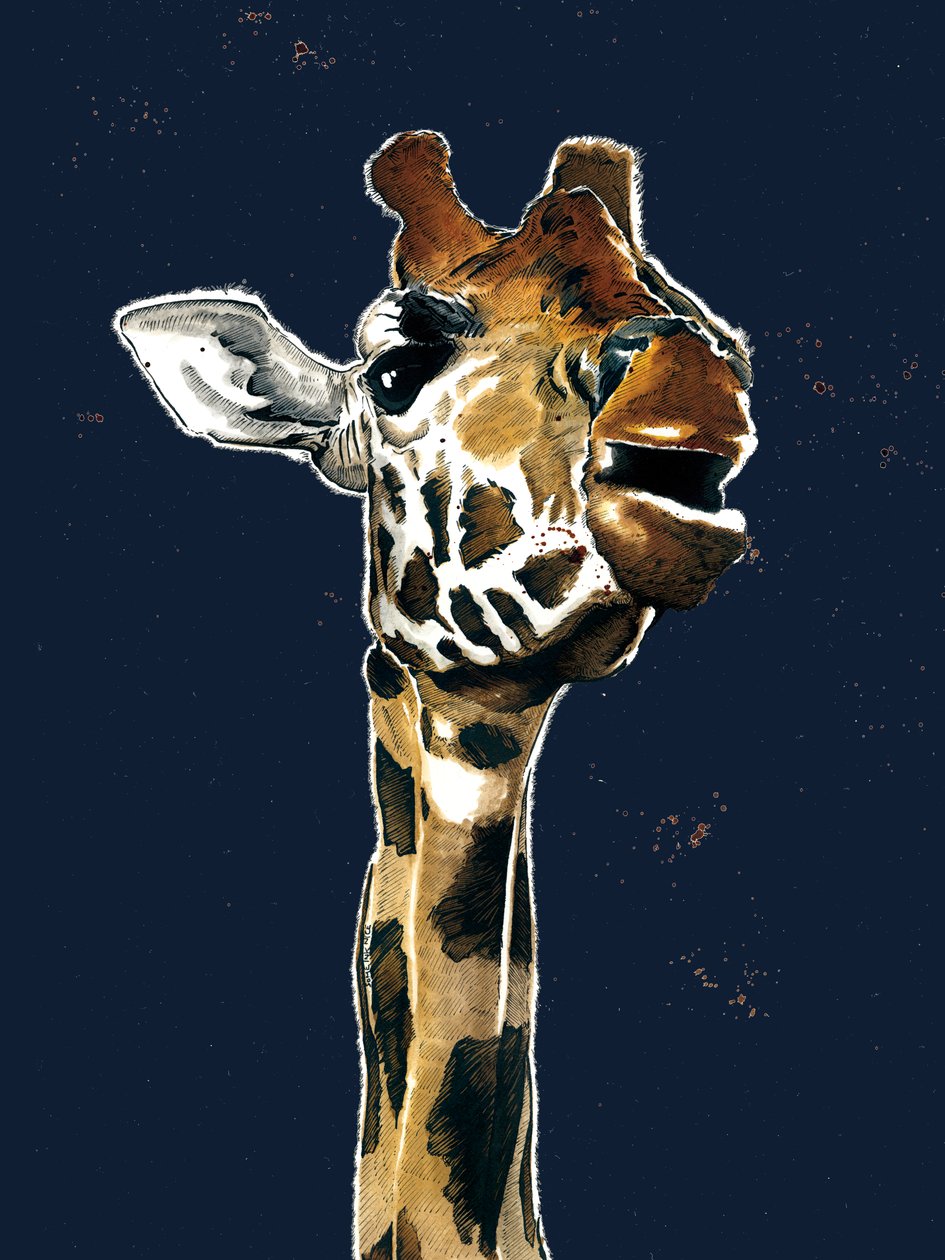 Giraffen på midnatsblå, 2019 af Mike Davis
