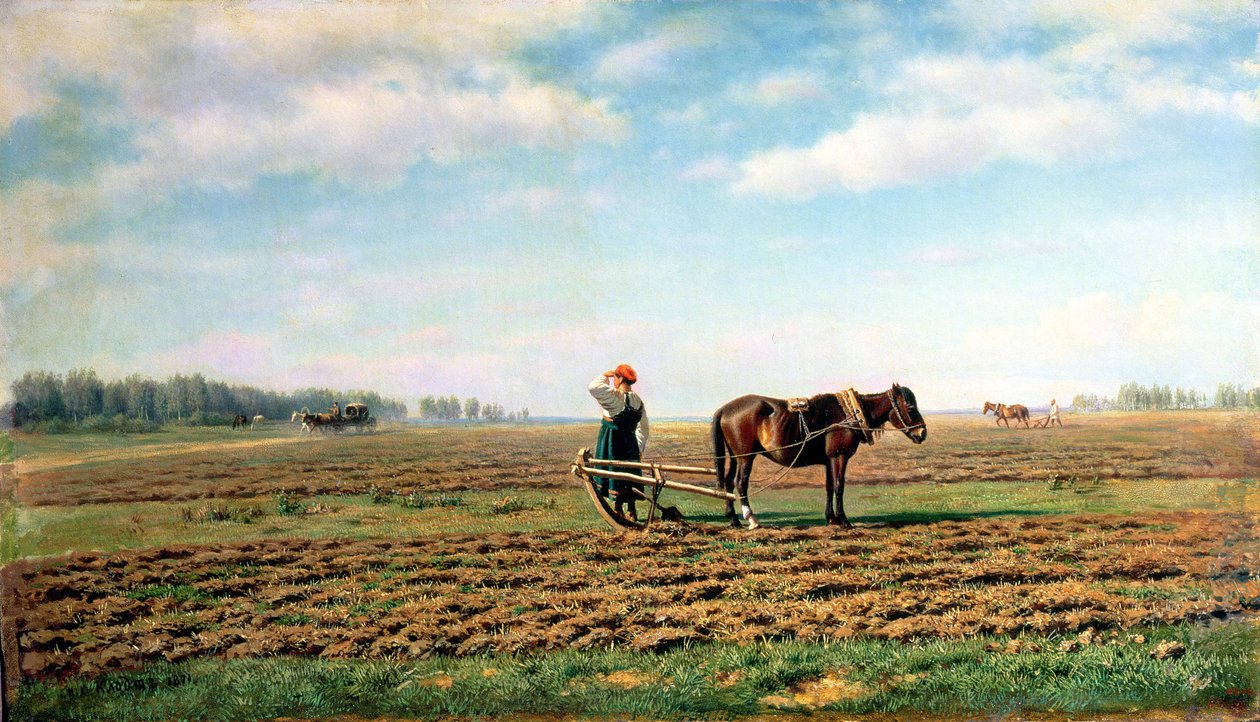 Pløjning af marken, 1871 af Mikhail Konstantinovich Klodt