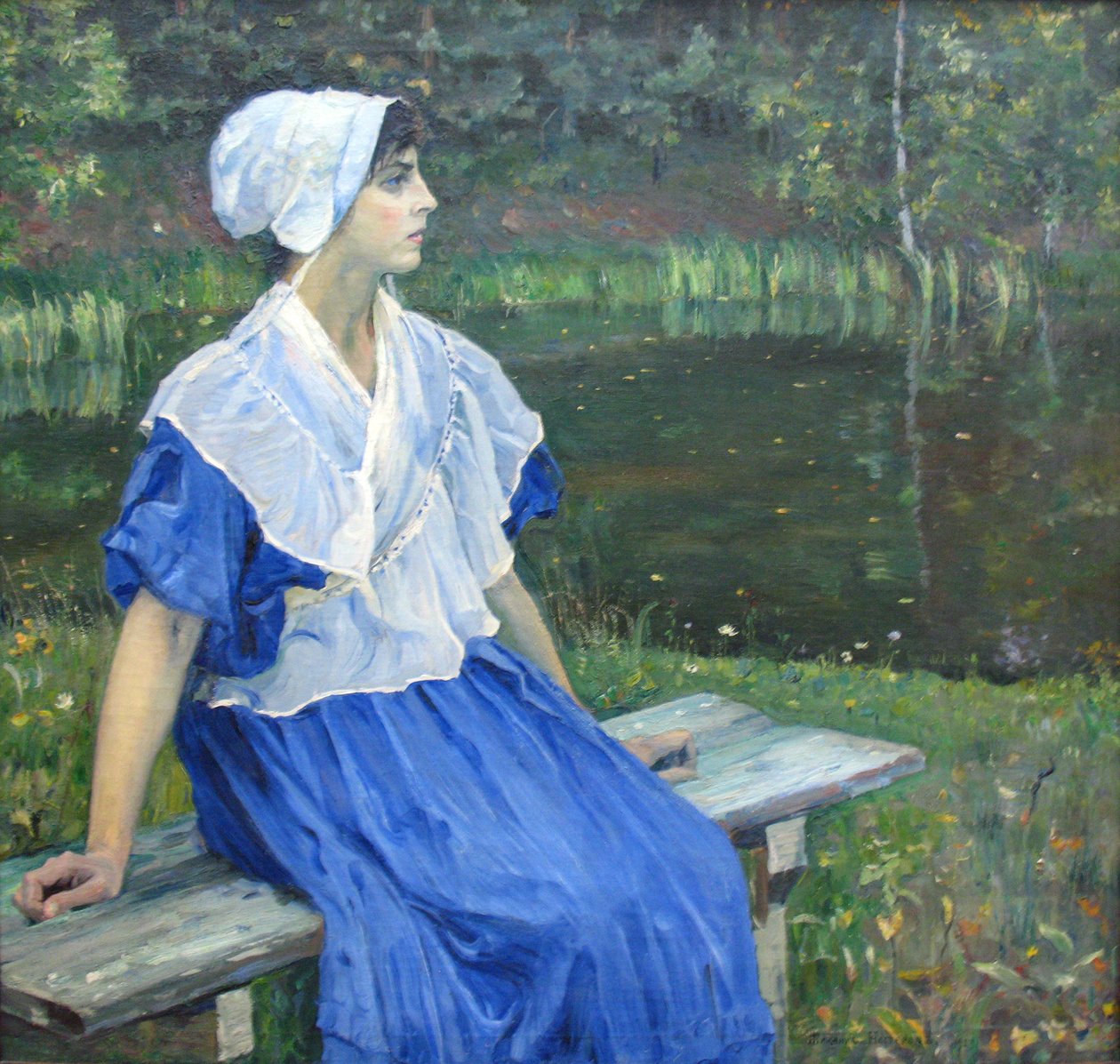 Pige ved dammen Portræt af N.M. Nesterova, 1923nDutch: Madchen am Teich Portræt af N.M. Nesterova, 1923n: .., 1923n af Mikhail Vasilievich Nesterov