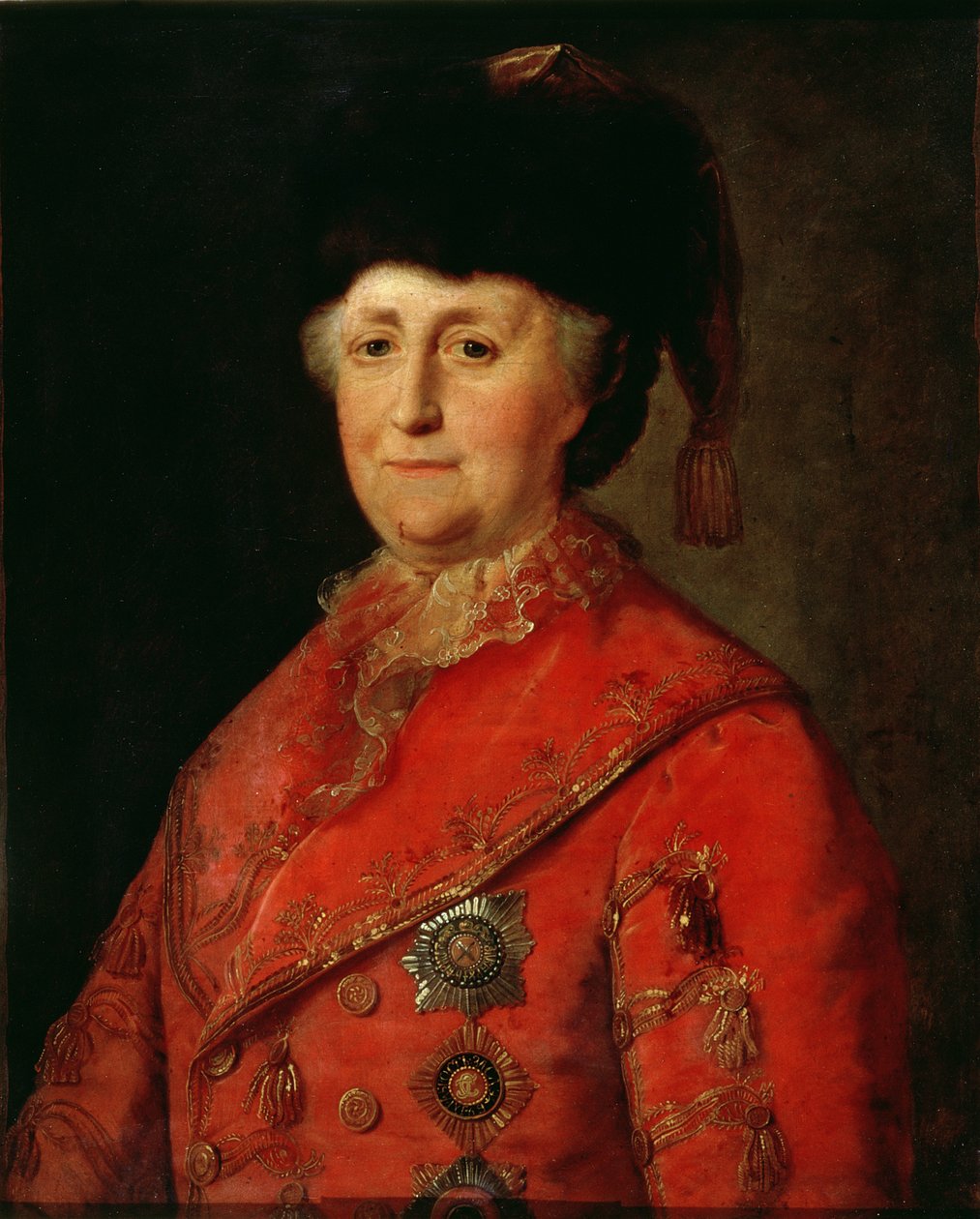 Portræt af Katarina II den Store (1729-96) i et rejsekostume, 1787 af Mikhail Shibanov