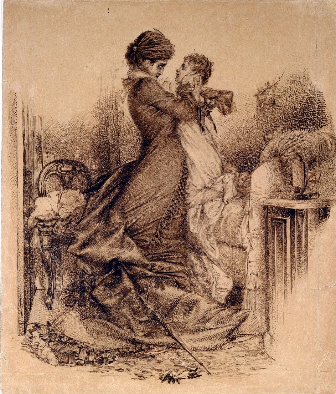 Anna Karenine avec son fils - Illustration til romanen "Anna Karenine"" af Leon Tolstoy af Mikhail Aleksandrovich Vrubel