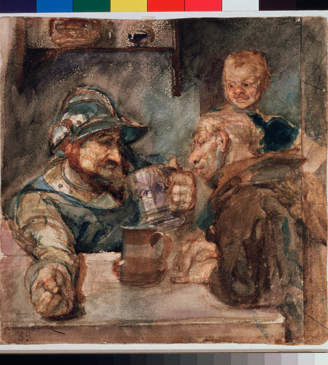 Over et krus øl (Above a Beer Tankard) - Kunstværk af Mikhail Alexandrovich Vrubel (Vrubel) (1856-1910), olie på lærred af Mikhail Aleksandrovich Vrubel