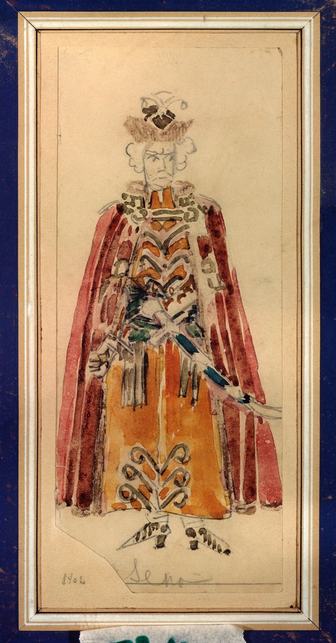 Forberedende kostume til operaen ""Mazepa"" af Piotr Tchaikovsky (1840-1893) (Kostumedesign til operaen Mazepa af P Tchaikovsky) - Værk af Mikhail Alexandrovich Vrubel (Vrubel) (1856-1910), blyant og gouache på papir, Russisk scenografisk kunst - St af Mikhail Aleksandrovich Vrubel