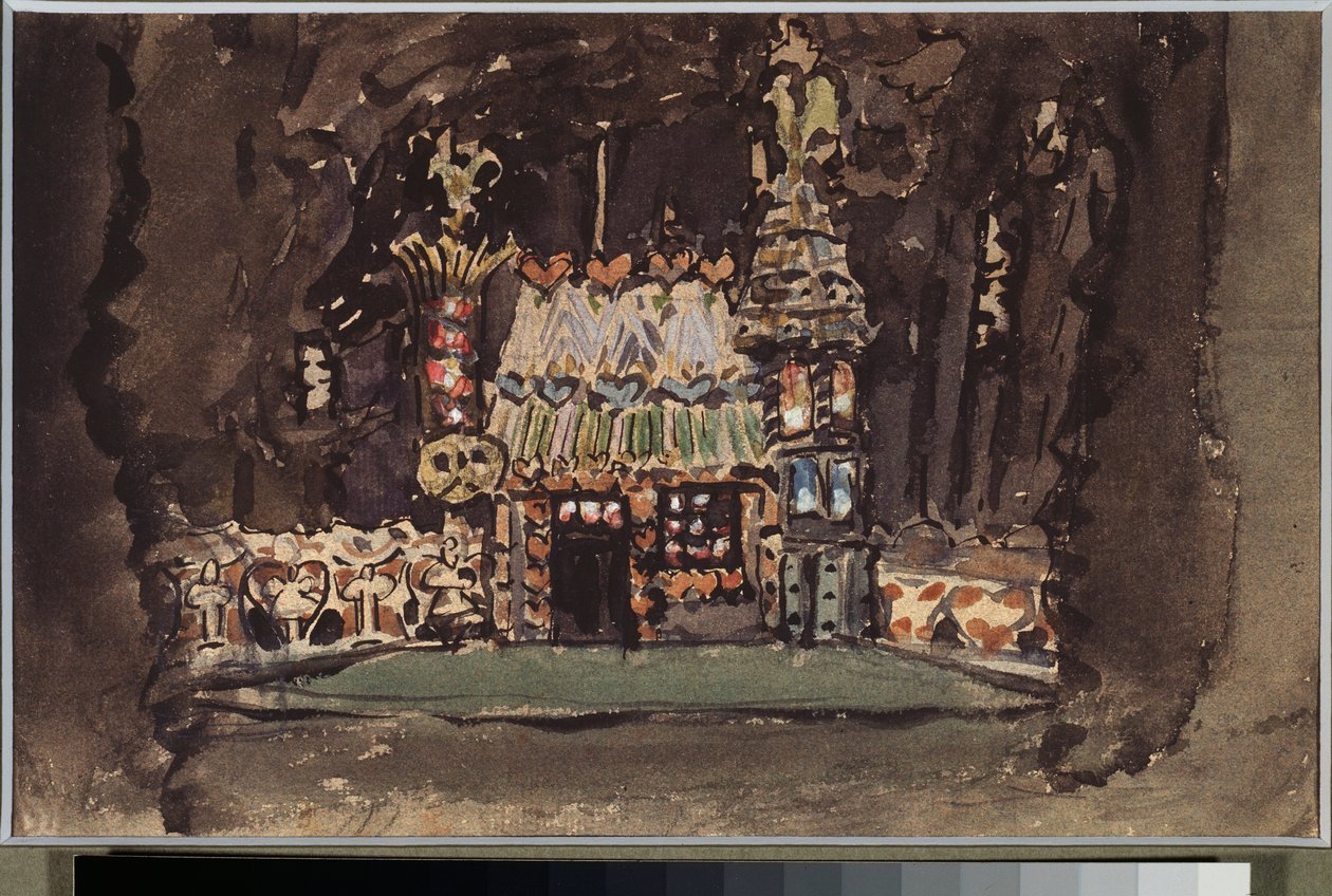 Forberedende indretning til operaen "Hansel og Grete" af Engelbert Humperdinck (1854-1921) (Scenedesign til operaen Hansel And Gretel) - Oeuvre de Mikhail Alexandrovich Vrubel (Vroubel) (1856-1910), farveblyant, aquarelle et gouache på papir af Mikhail Aleksandrovich Vrubel