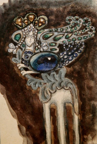 Design til en dekorativ kam til prinsesse Maria Tenisheva, ca. 1900-10 (akvarel på papir) af Mikhail Aleksandrovich Vrubel