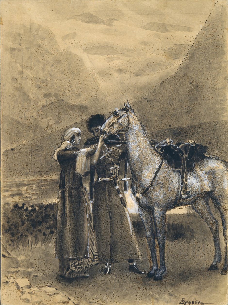 Afsked med Zara med Ismail. Illustration til digtet Ismail Bey af Mikhail Lermontov, 1890-1891 af Mikhail Aleksandrovich Vrubel