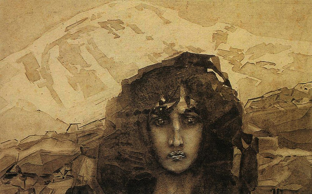 Hoved af en dæmon, 1890 (wc på pap) af Mikhail Aleksandrovich Vrubel